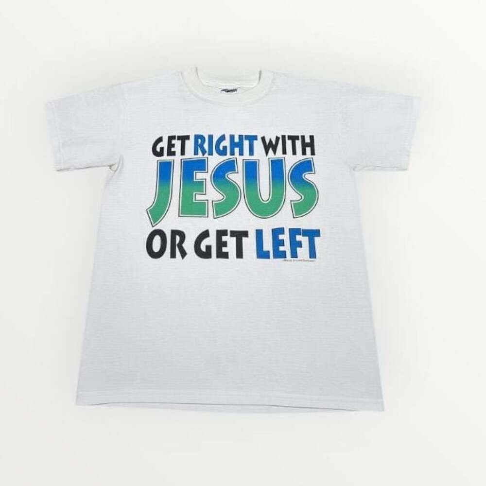 Vintage JerZeez Religious T-Shirt Get Right With Jesus Or Get Left Size Small